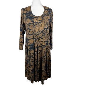 Q Neel Dress Women 14 Brown Black Cracked Print Scoop Long Sleeve Nordic Design